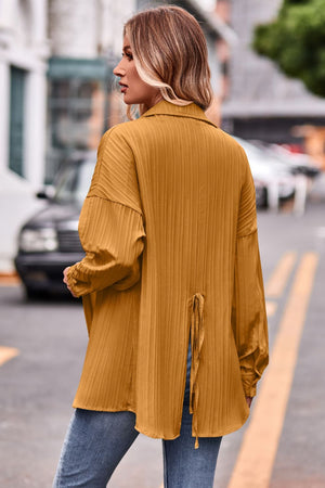 Textured mustard oversized shirt with tie back detail
