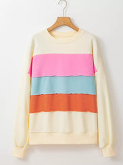 Colorblock Patchwork Crewneck Sweatshirt in Cream, side view