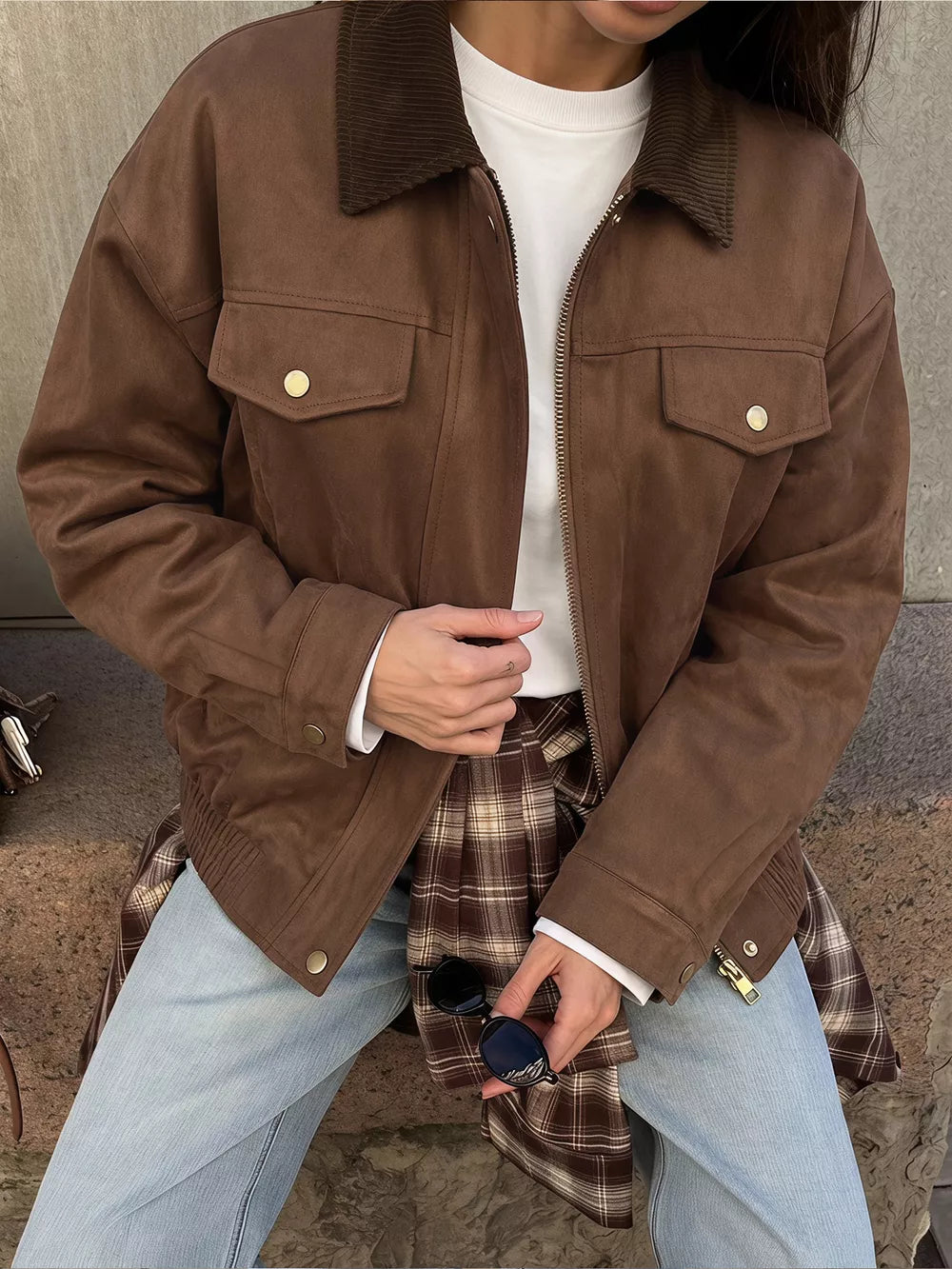 Coffee Brown Button-down Oversized Jacket