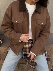 Coffee Brown Button-down Oversized Jacket