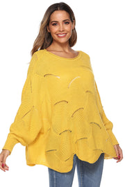 Yellow openwork knit sweater with boat neck and cocoon sleeves