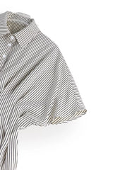Maternity striped cinched waist shirt with button-down front and short sleeves.