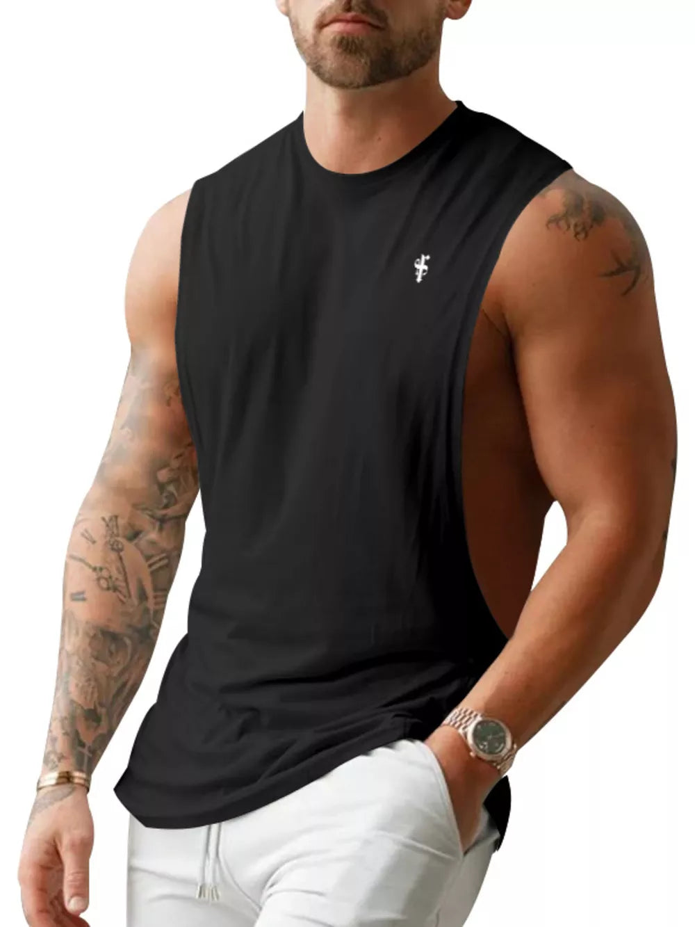 Men's Full Size Round Neck Tank Top Plus Size, close-up detail
