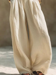 Full Size Elastic Waistband Wide Leg Pants in Beige, side view