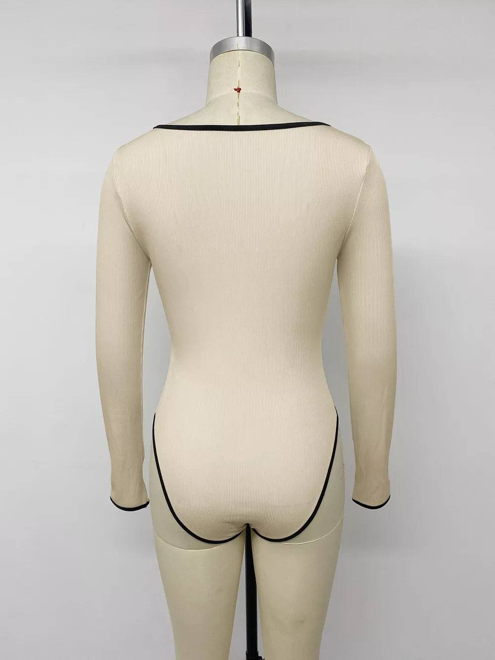 Ribbed Sweetheart Neckline Long Sleeve Bodysuit in Apricot, product detail