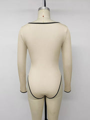 Ribbed Sweetheart Neckline Long Sleeve Bodysuit in Apricot, product detail