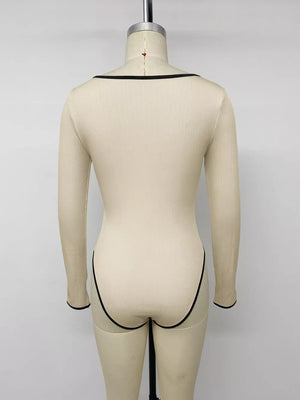 Ribbed Sweetheart Neckline Long Sleeve Bodysuit in Apricot, product detail