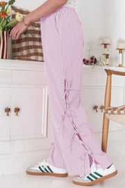 Gingham palazzo trousers in Pink Purple with side tie details and a relaxed fit.