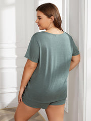 Sage relaxed fit jersey lounge set with crew neck t-shirt and shorts