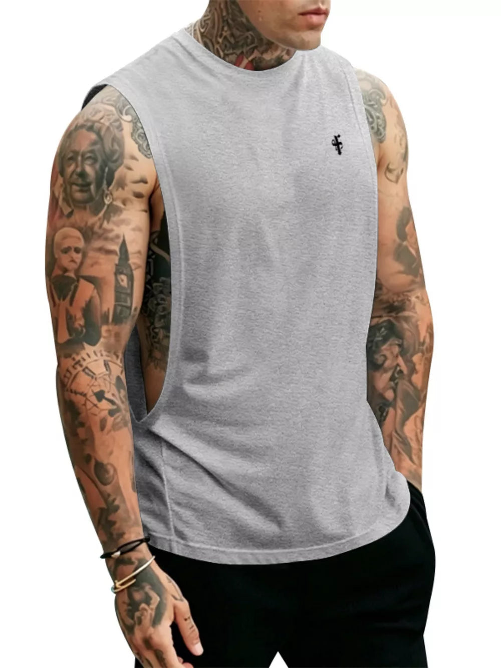Men's Full Size Round Neck Tank Top Plus Size in Apricot, side view