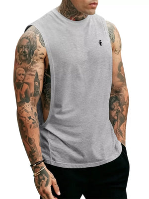 Men's Full Size Round Neck Tank Top Plus Size in Apricot, side view