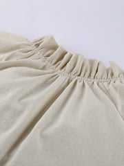 Beige cotton maxi dress with ruffled neckline detail