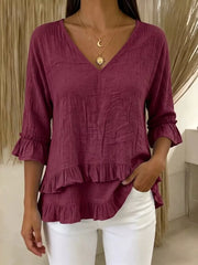 V-neck Ruffle Sleeve Top in White, back view