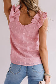 Textured ruffle-sleeve tank top in Dusty Pink with dotted pattern