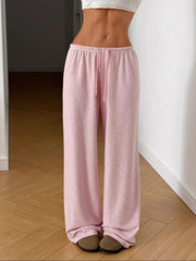 Blush pink casual wide-leg drawstring maternity pants with a relaxed fit.