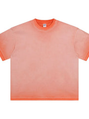 Pigment-dyed oversized tee in Burnt Coral with a faded effect, crew neck, and short sleeves.