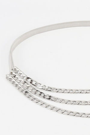 Silver chain cascade belt with elastic band detail