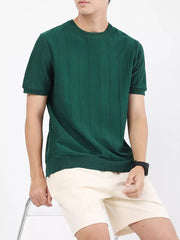 Textured short sleeve t-shirt in Wood Green with vertical ribbing and crew neck.