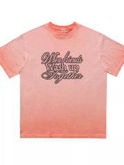 Men's orange vintage wash graphic tee with crew neck and "When friends Wash up Together" text.