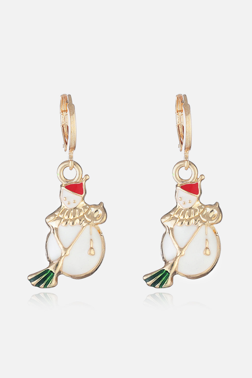 Festive Santa charm hoop earrings with white enamel and red accents.