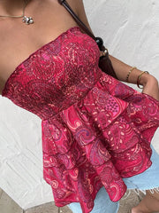 Smocked Layered Paisley Print Tube Top, fabric detail