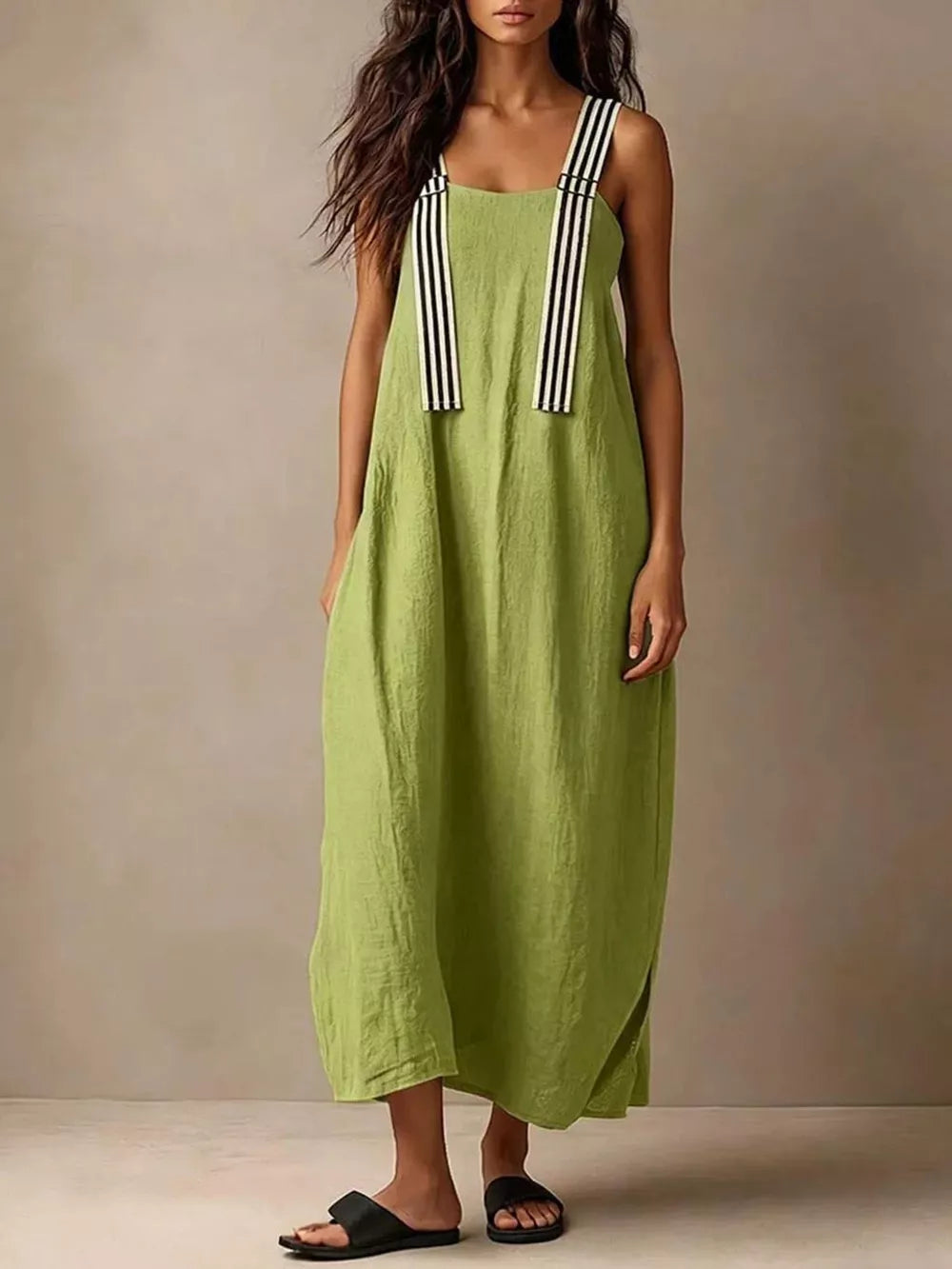 Elegant Striped Strap Midi Dress