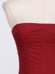 Ruffled Hem Tube Mini Dress in Red, fabric detail
