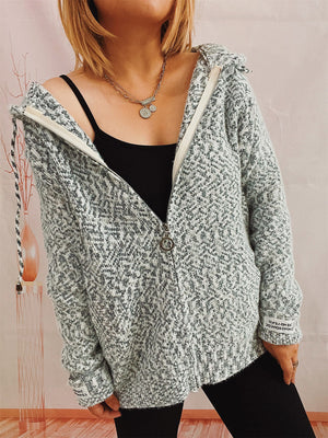 Speckled knit relaxed zip-up hoodie in charcoal with a relaxed fit and zip closure.