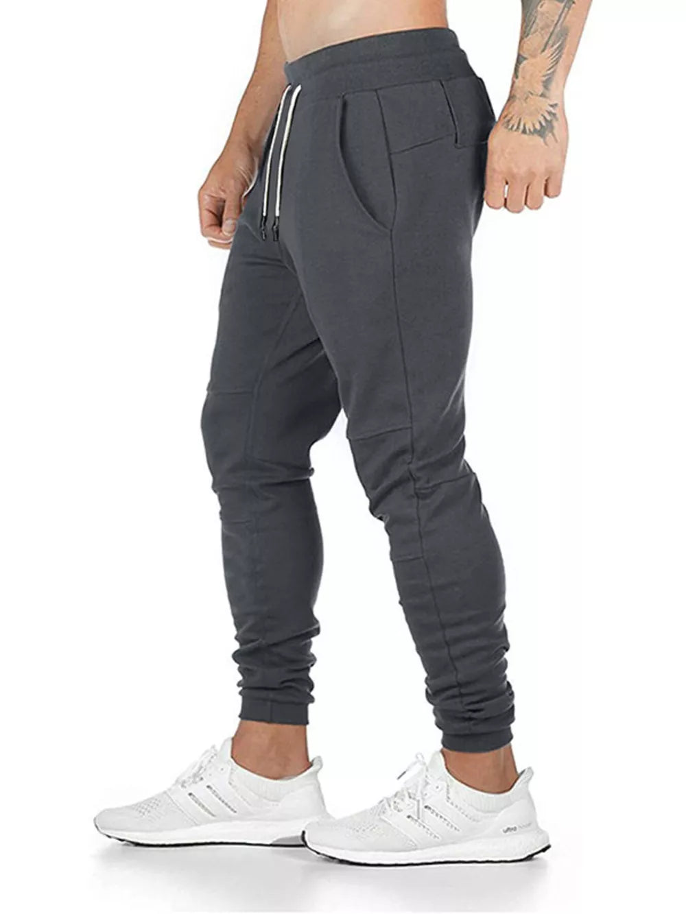 Men's Drawstring Slim Fit Joggers in Grey, editorial view