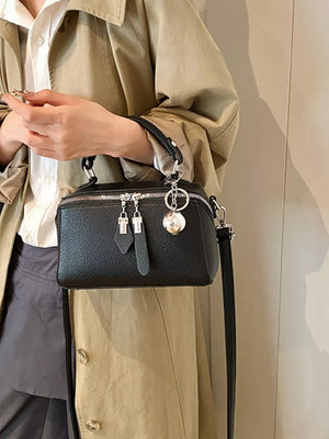 Textured Mini Pu Leather Handbag in Black, front view