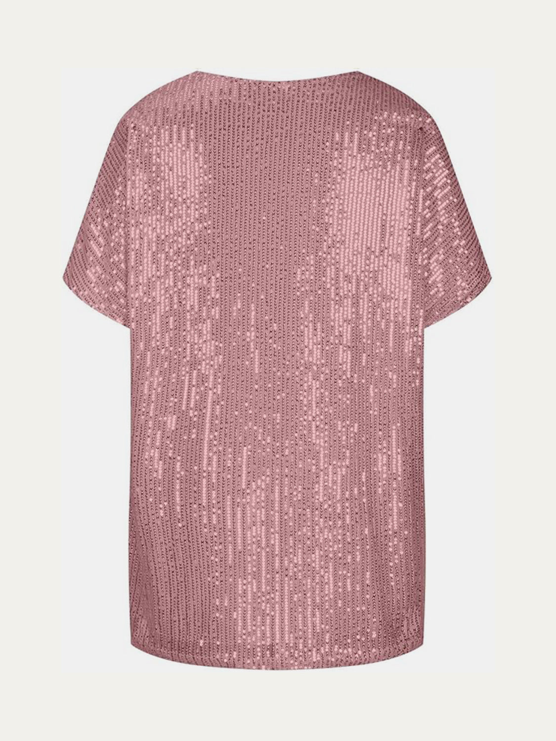 Sequin V-neck top in Rose Gold with short sleeves and a slouchy fit.