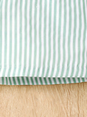 Baby green and white striped cotton tee and shorts set detail
