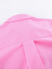 Pink cotton relaxed fit shirt with collar detail and pleats