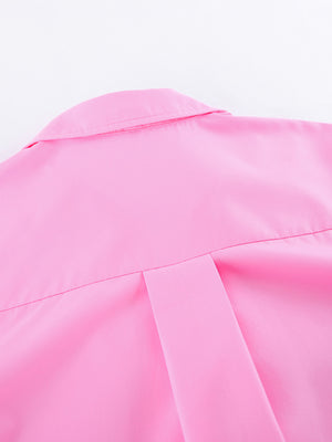 Pink cotton relaxed fit shirt with collar detail and pleats
