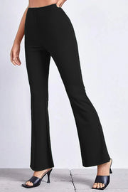 Black textured flare leggings with a comfortable fit.