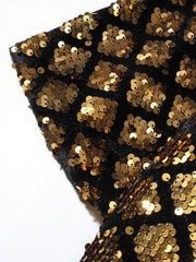 Men's black cotton t-shirt with gold sequin leopard print and round neck.
