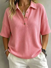 Full Size Waffle Knit Polo Top Plus Size, alternate angle