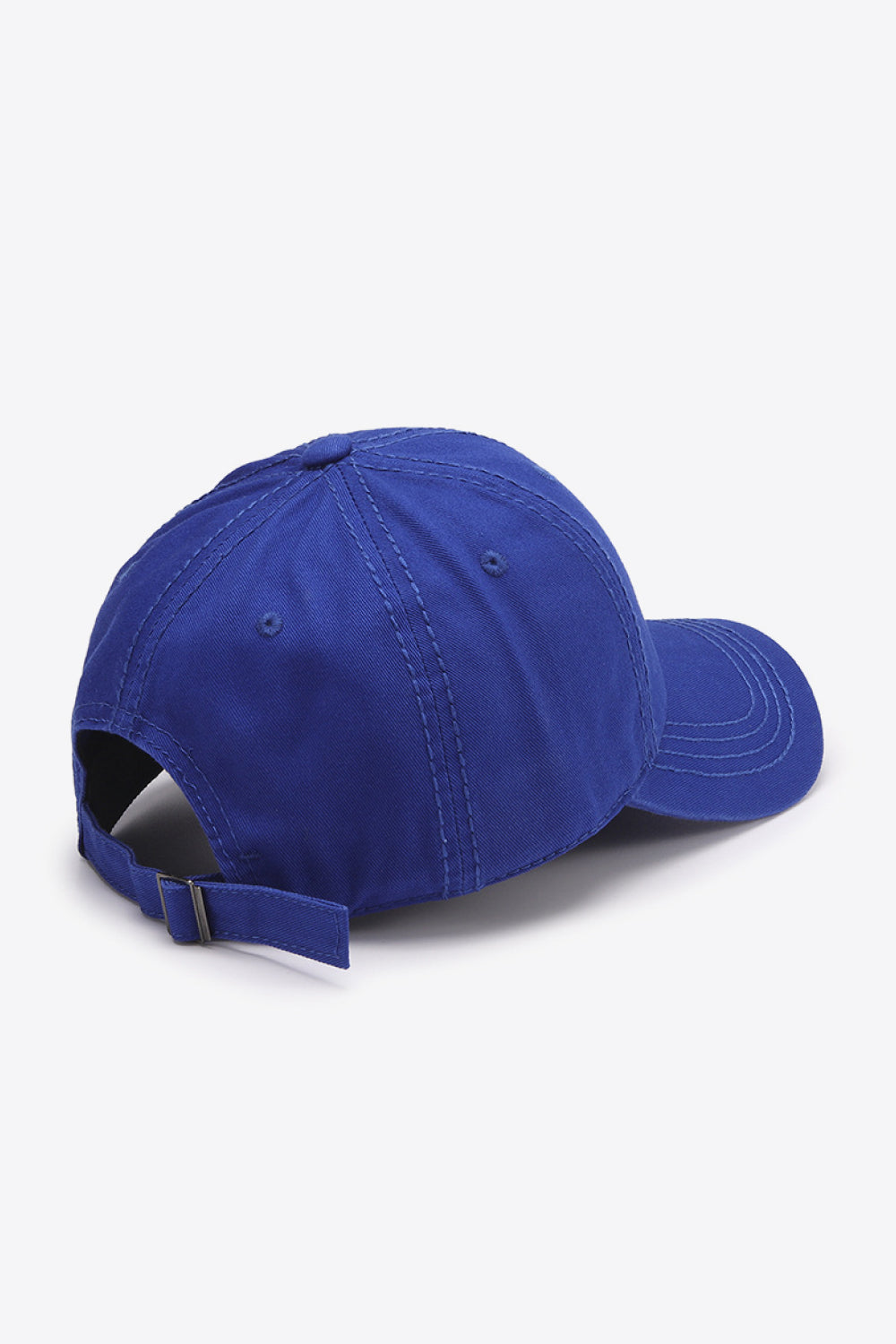 Cobalt canvas baseball cap with adjustable strap and stitched details