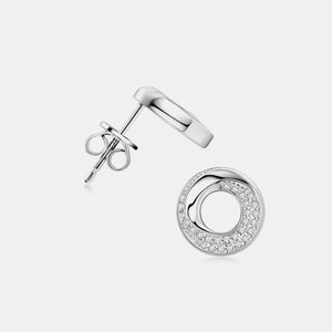 Silver pavé circle stud earrings with a delicate, modern design.