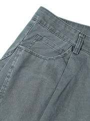 Grey cotton sweatpants with button closure, belt loops, and front pockets.