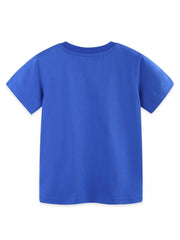 Toddler blue cotton t-shirt with short sleeves and crew neck.