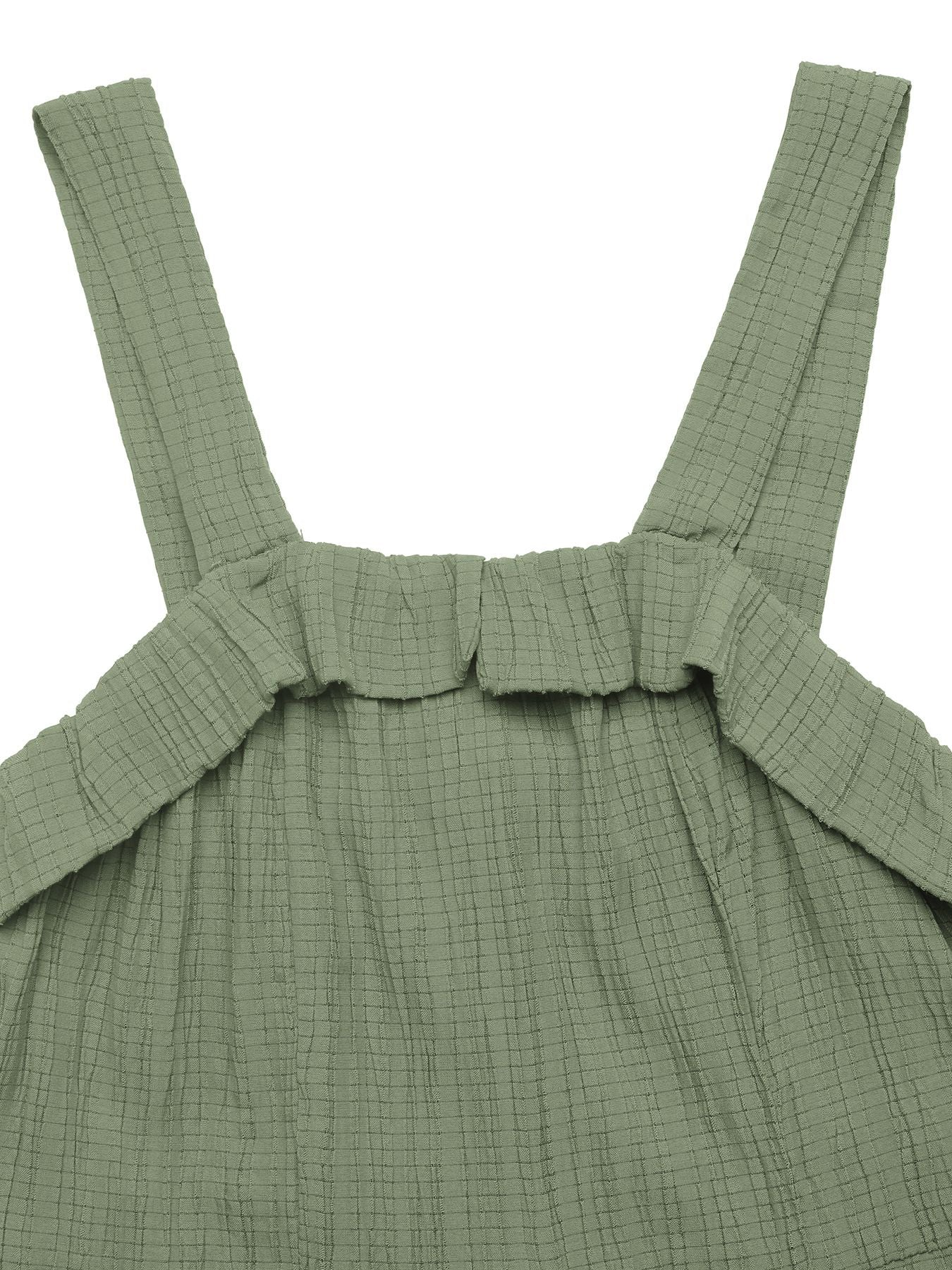 Green crinkled texture maternity wide leg jumpsuit with ruffled neckline detail.
