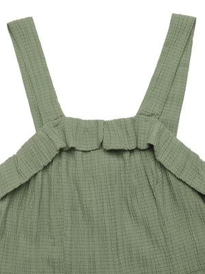 Green crinkled texture maternity wide leg jumpsuit with ruffled neckline detail.