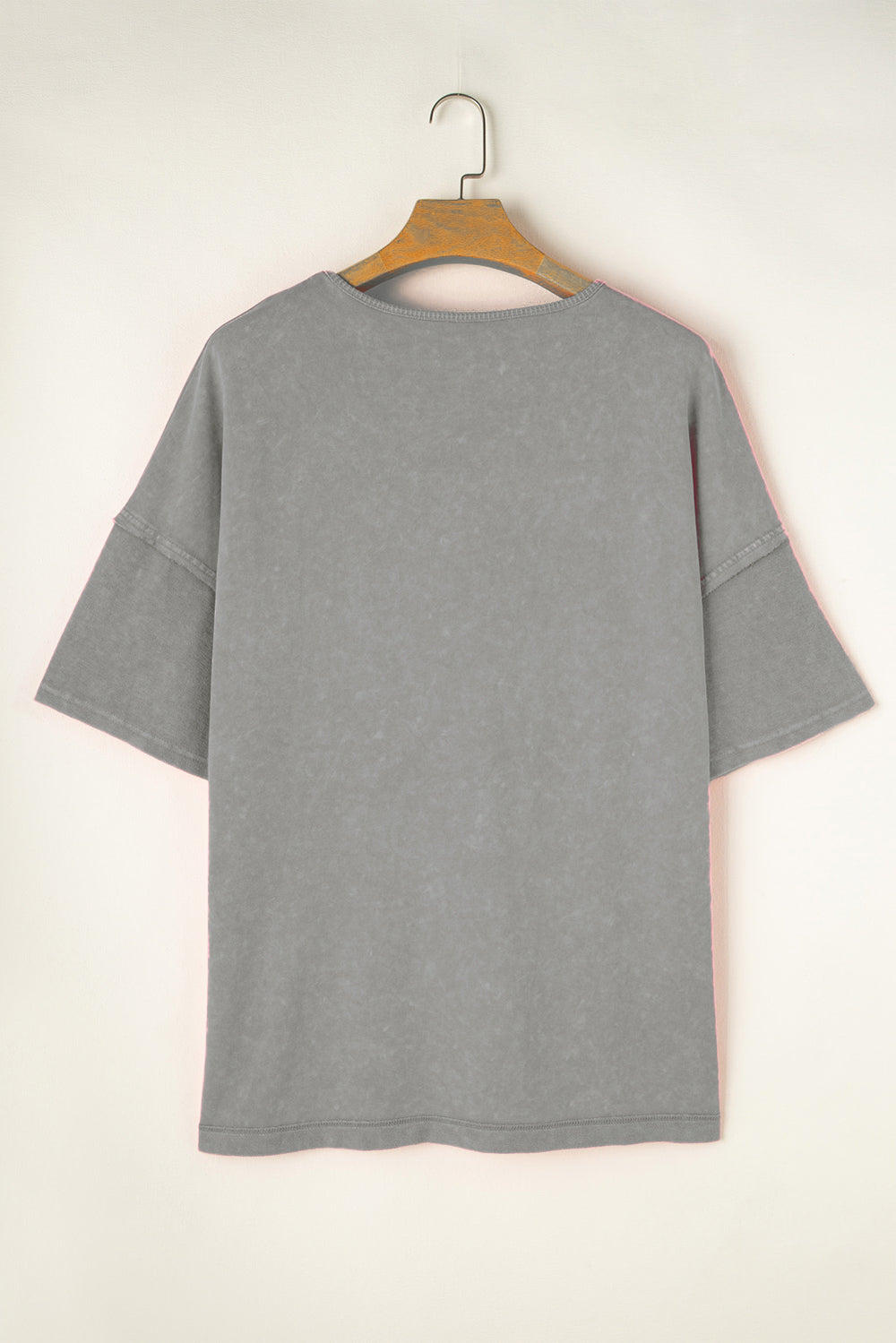 Gray acid wash t-shirt with layered short sleeves and a crew neck