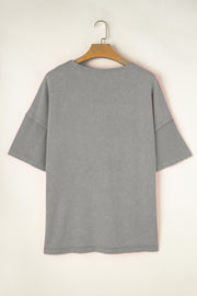 Gray acid wash t-shirt with layered short sleeves and a crew neck
