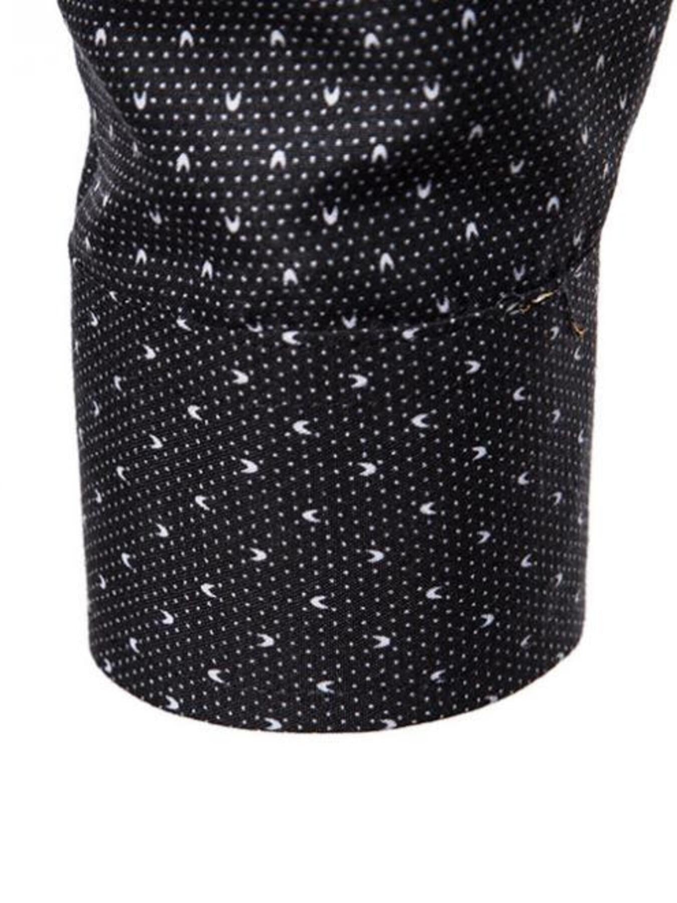 Black cotton slim fit shirt with micro-dot pattern and button cuff