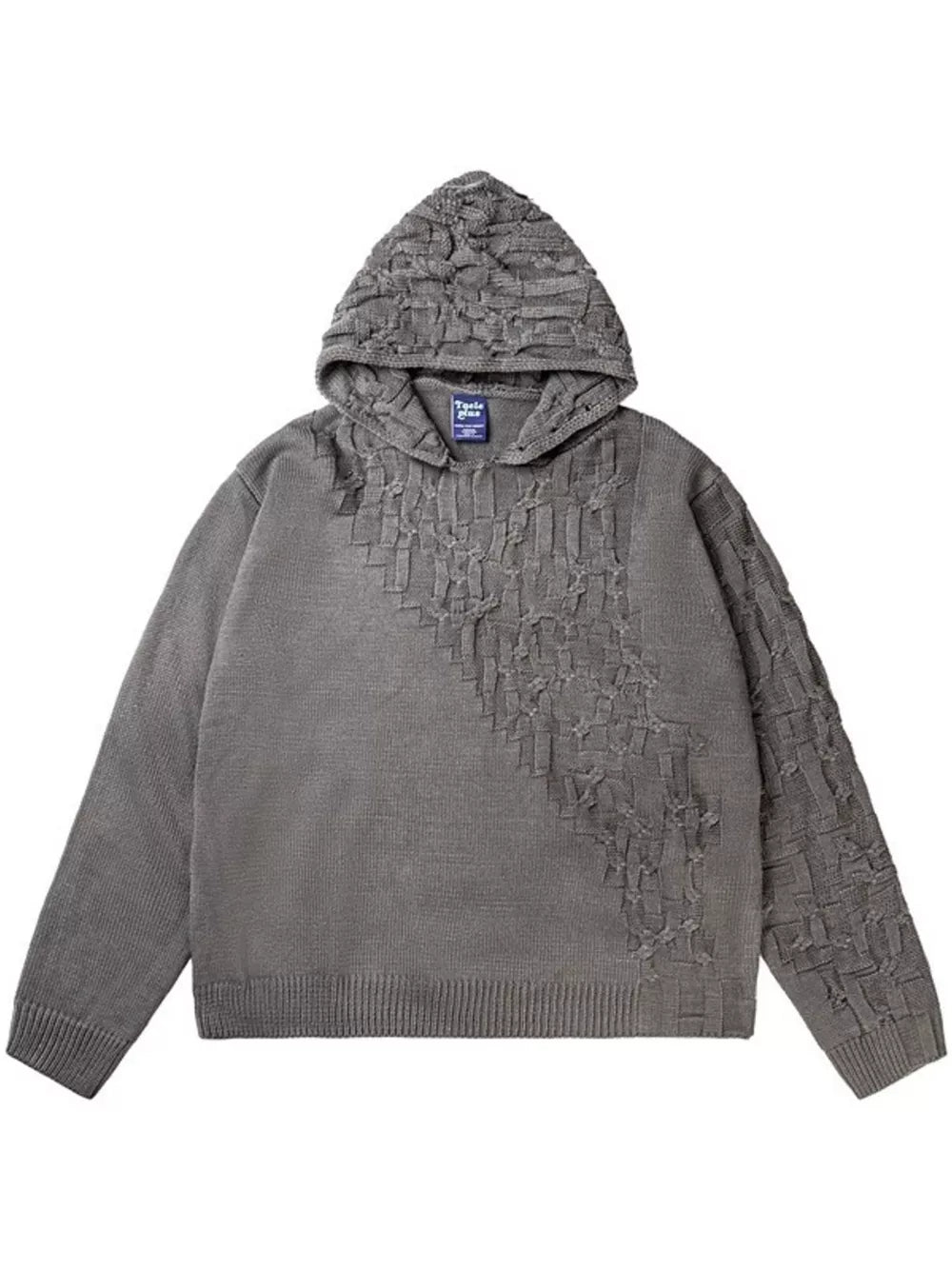 Men's Plus Size Long Sleeve Hooded Sweater in Black, close-up detail