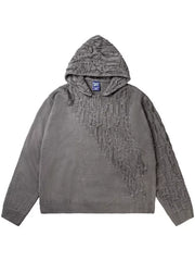 Men's Plus Size Long Sleeve Hooded Sweater in Black, close-up detail