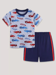 Playful Car Print Toddler Tee And Shorts Set