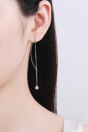 Cascading moissanite threader earrings in silver 925 sterling silver with a single drop stone